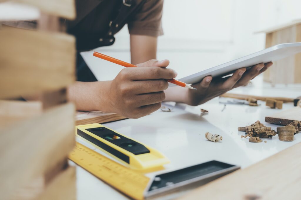 DIY woodworking and furniture making and craftsmanship and handwork concept.